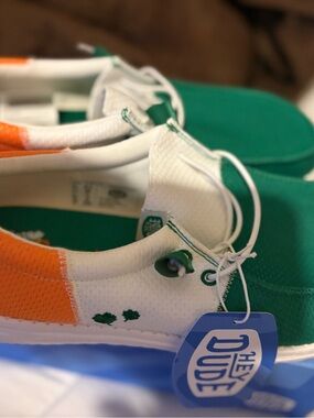 Hey Dude Irish Flag Green & Orange Slip-On Canvas Sneakers